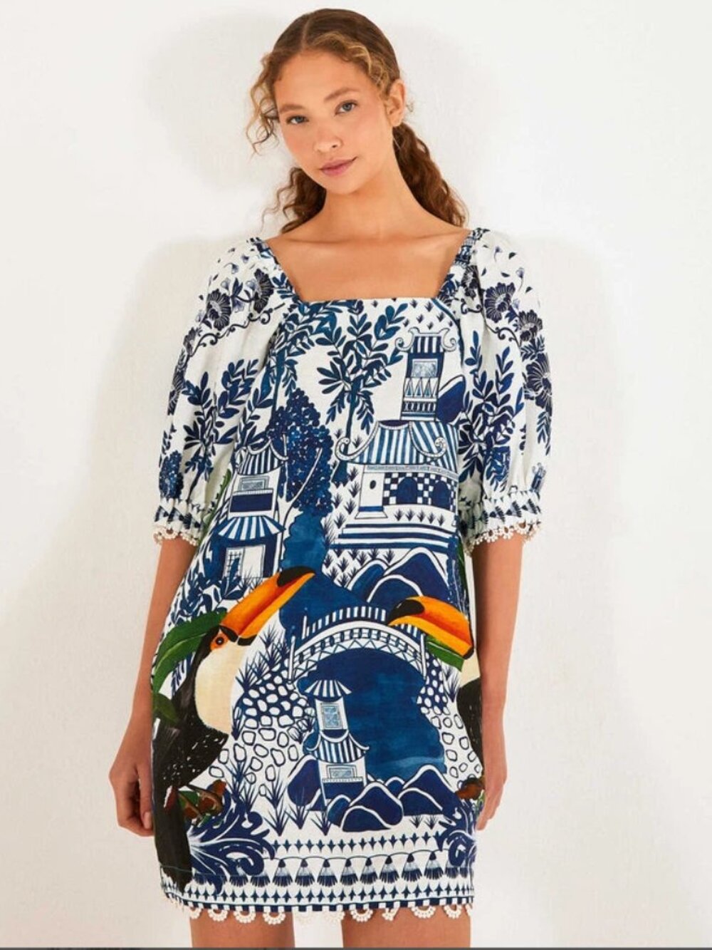 Farm Rio Ancient Garden Mini Dress Toucan Design Size Medium/M